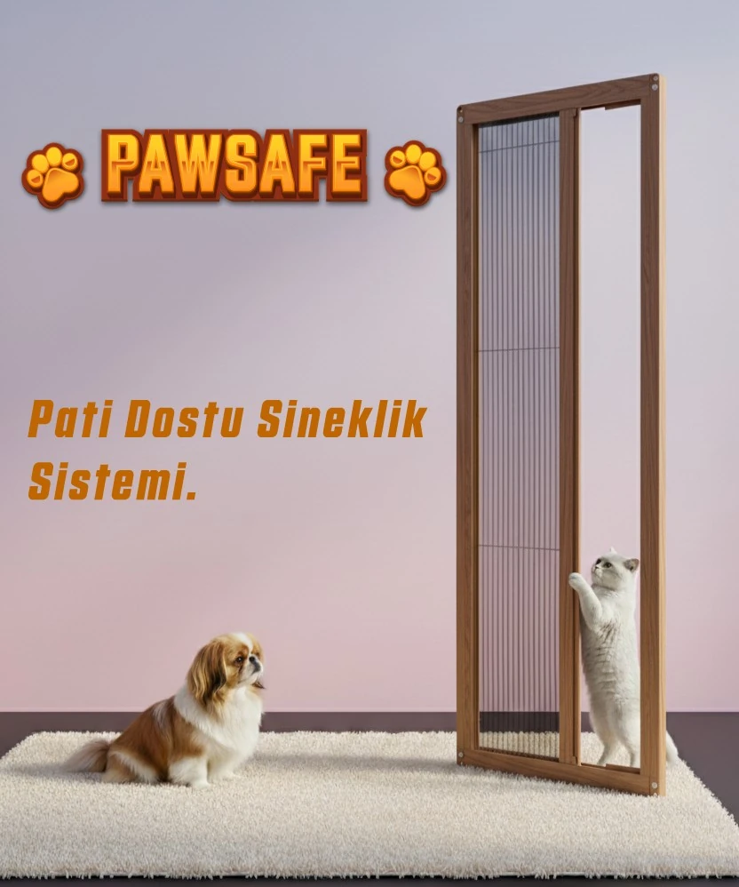 PawSafe Tek Kapılı Pati Dostu Plise Sineklik Kapı - Maun Sineklik